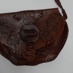 Vtg. Hand-tooled leather crossbody